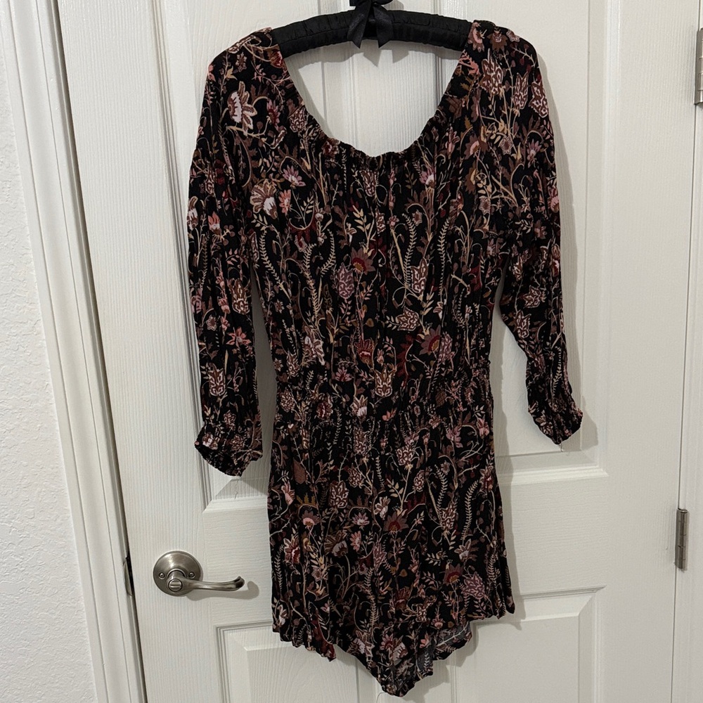 Free People Black and Pink Floral Romper